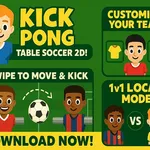Experimenta una mezcla única de futbolín y pong en este rápido juego de fútbol arcade. Desafía a la IA o a un amigo en el mismo dispositivo. Juega ahora gratis.